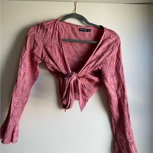 Nasty Gal Rose Long-Sleeve Tie-Front Blouse